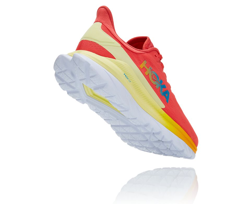 Women's Hoka One One Mach 4 Road Running Shoes Hot Coral / Saffron | XNLJHM307