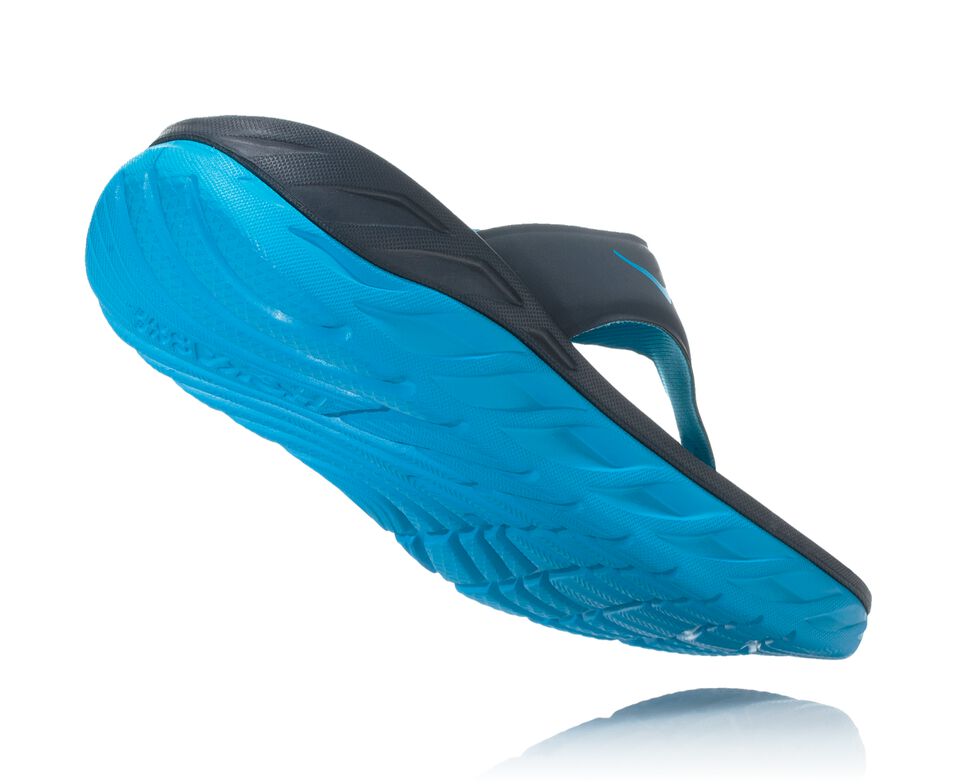 Women's Hoka One One ORA Recovery Flip Flops Ebony / Dresden Blue | JNOBEZ309