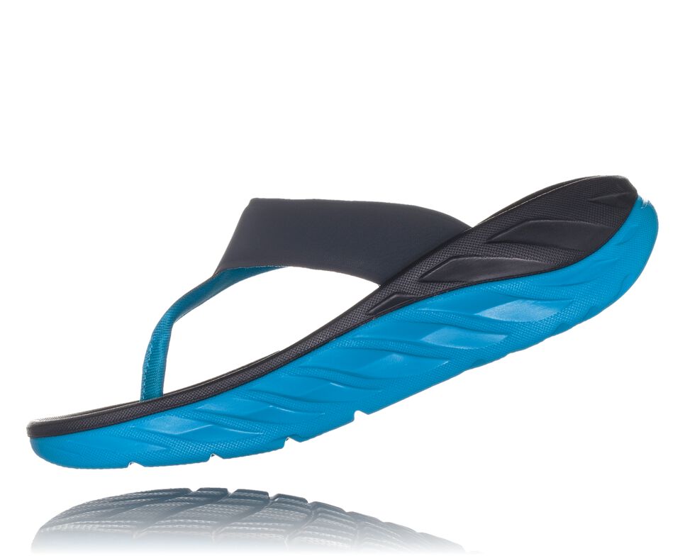 Women's Hoka One One ORA Recovery Flip Flops Ebony / Dresden Blue | JNOBEZ309