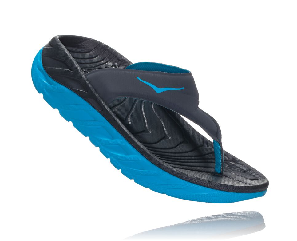 Women\'s Hoka One One ORA Recovery Flip Flops Ebony / Dresden Blue | JNOBEZ309