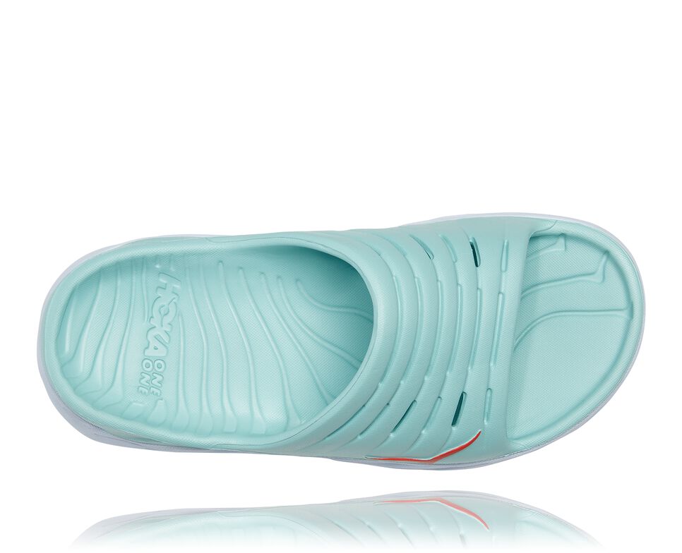 Women's Hoka One One ORA Recovery Slides Eggshell Blue / White | OVWGME521