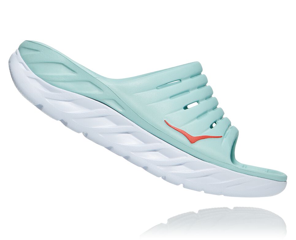 Women's Hoka One One ORA Recovery Slides Eggshell Blue / White | OVWGME521