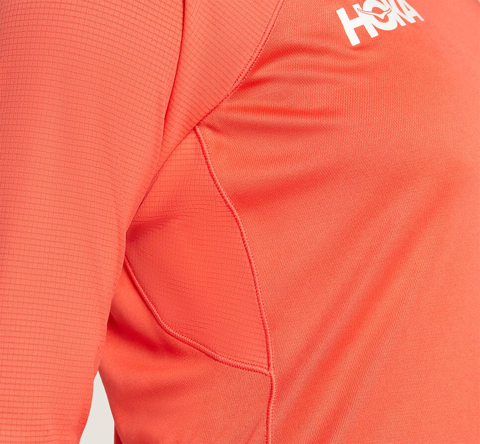 Women's Hoka One One Performance 3/4 Sleeve T Shirts Hot Coral | LEUVMN568