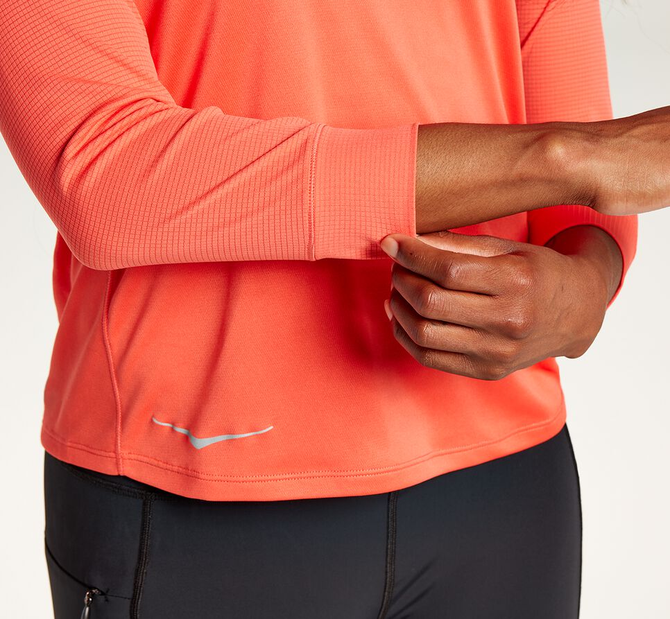 Women's Hoka One One Performance 3/4 Sleeve T Shirts Hot Coral | LEUVMN568