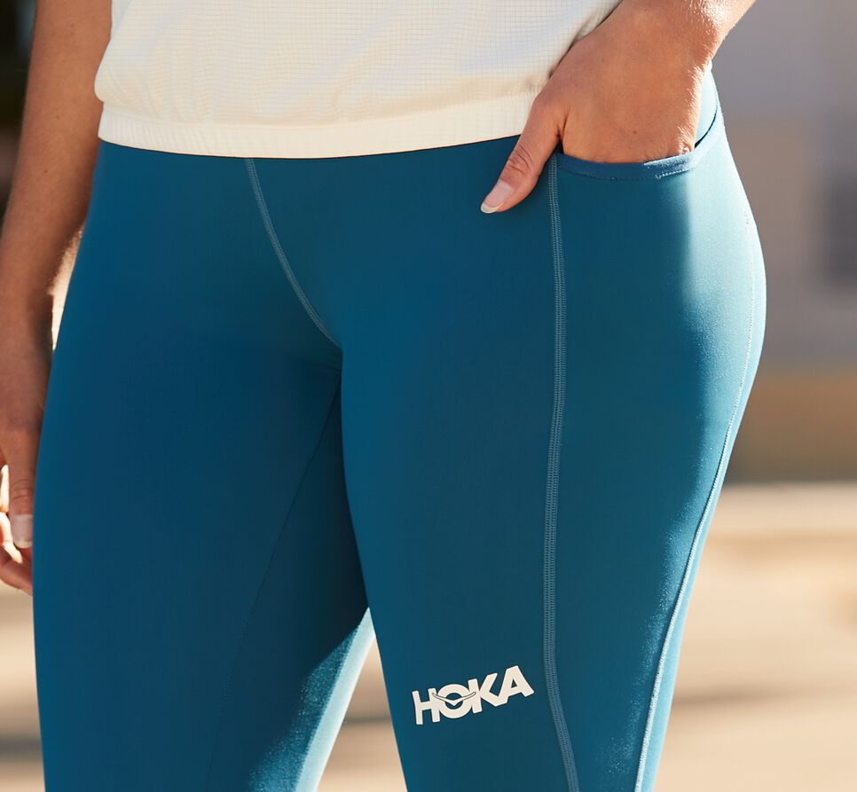 Women's Hoka One One Performance Crop Tight Leggings Moroccan Blue | IEMBJD284