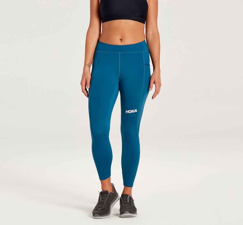 Women\'s Hoka One One Performance Crop Tight Leggings Moroccan Blue | IEMBJD284