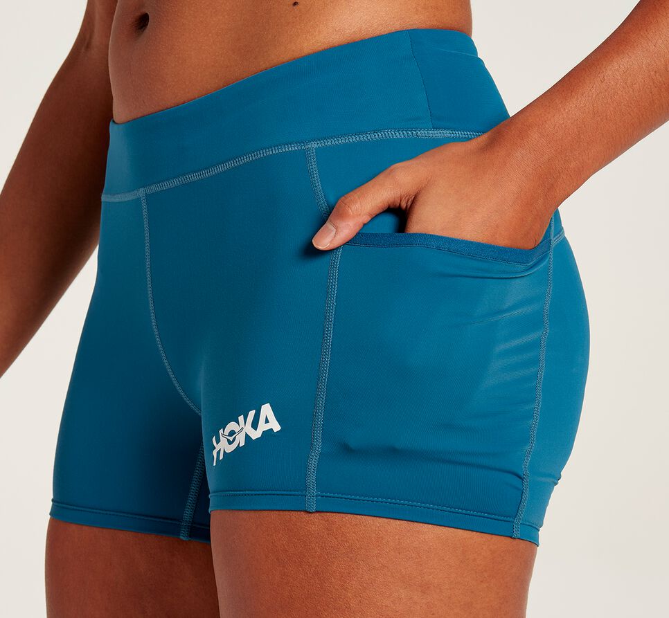 Women's Hoka One One Performance Knit 3" Short Shorts Moroccan Blue | RPDKTI258