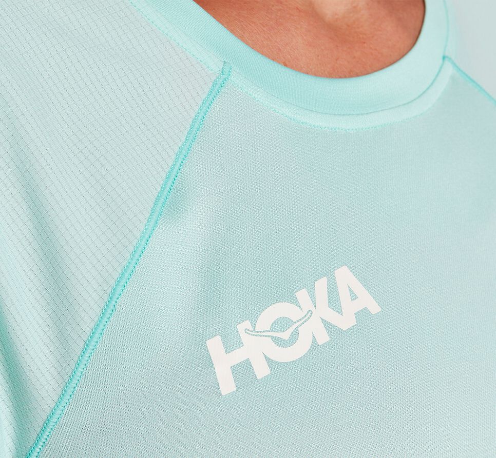 Women's Hoka One One Performance Short Sleeve T Shirts Blue Tint | WSTOIU647