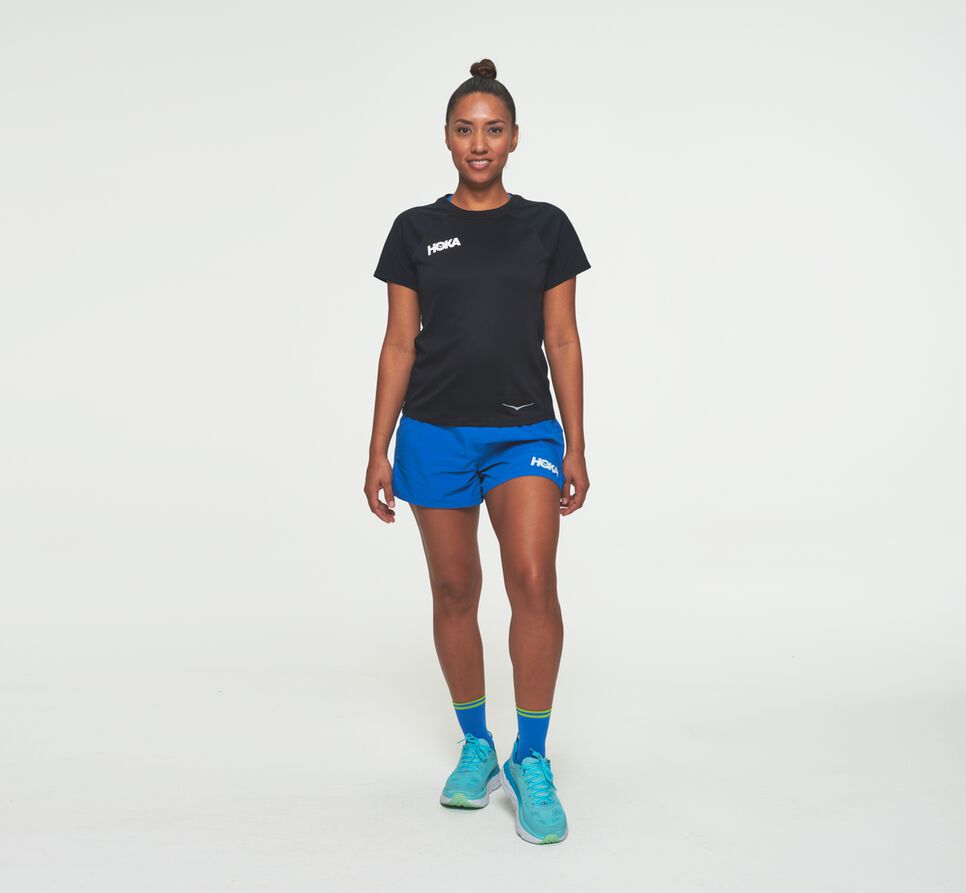 Women's Hoka One One Performance Short Sleeve T Shirts Black | XPYZKG815