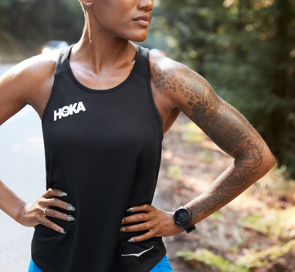 Women's Hoka One One Performance Tank Running Tanks Black | ESNBLZ875