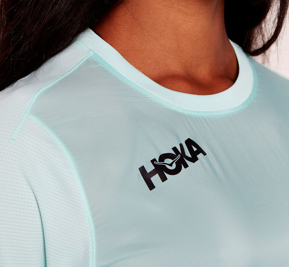 Women's Hoka One One Slim Fit Windshirts Blue Tint | HVEOGD156