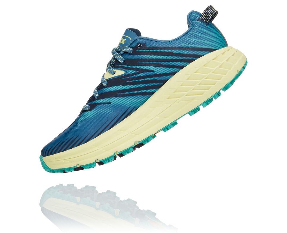 Women's Hoka One One Speedgoat 4 Trail Running Shoes Provincial Blue / Luminary Green | PMXGLJ279