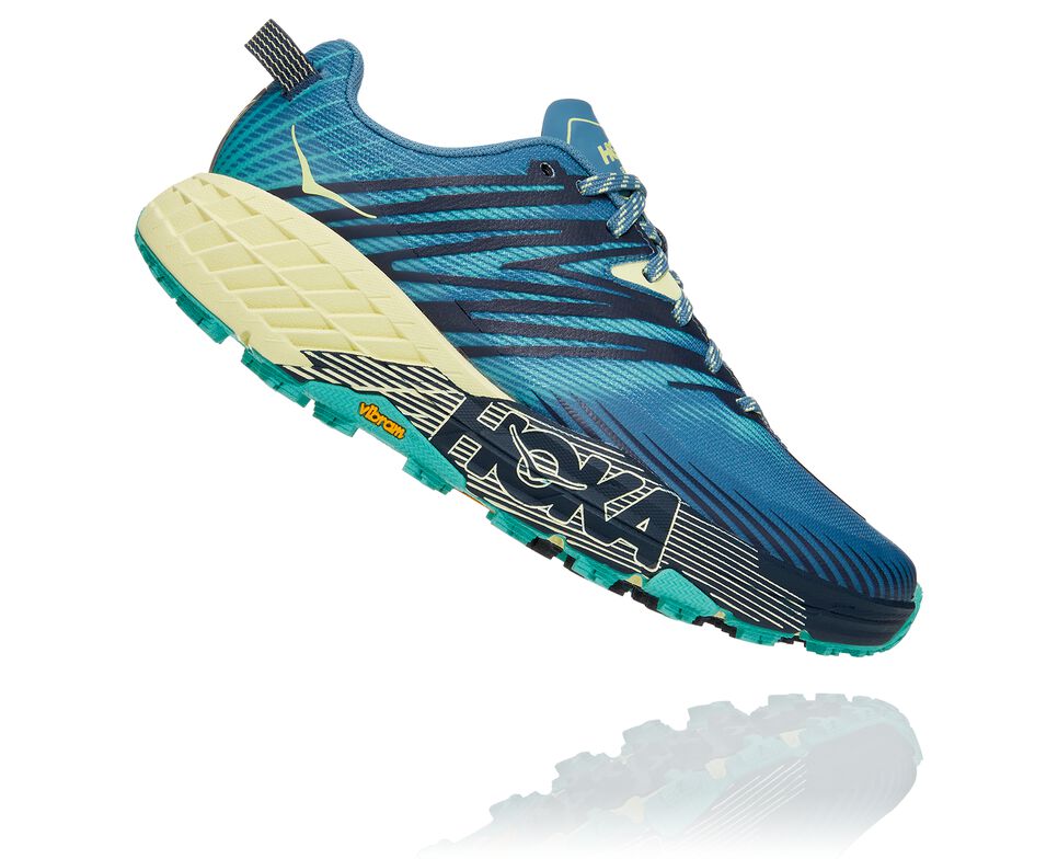 Women's Hoka One One Speedgoat 4 Trail Running Shoes Provincial Blue / Luminary Green | PMXGLJ279