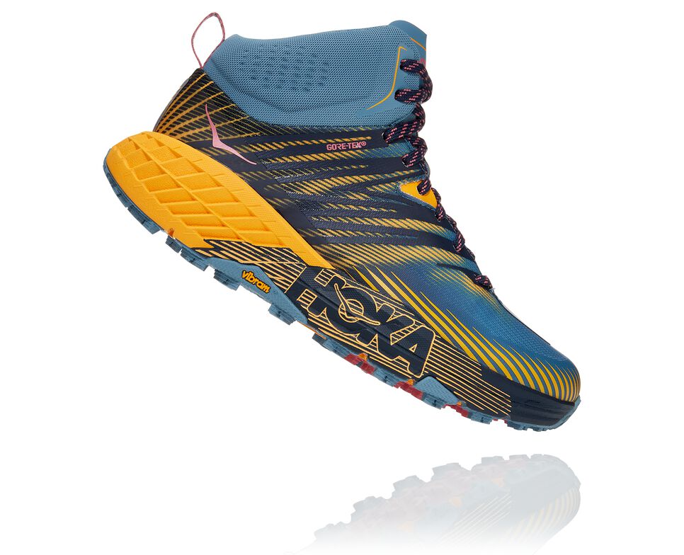 Women's Hoka One One Speedgoat Mid GORE-TEX 2 Trail Running Shoes Provincial Blue / Saffron | EKTGSP289